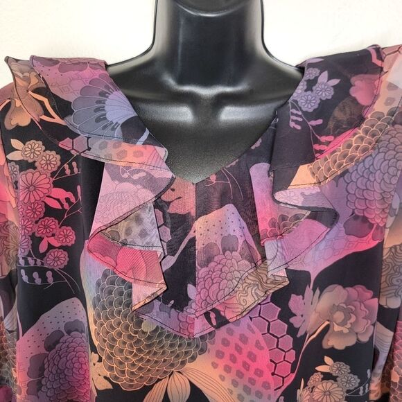 Ngoh Boutique Orginal Design Nwot floral chiffon ruffle blouse top size XL - Picture 5 of 8